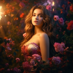 Portrait of a beautiful young woman posing with flowers