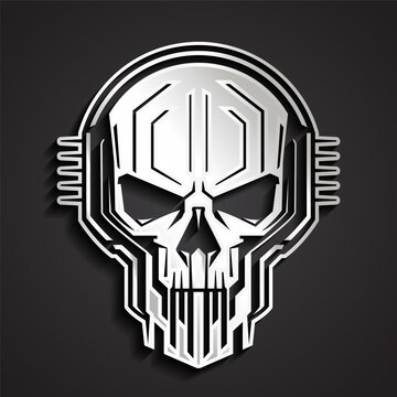3d silver cyber skull circuit board color vector logo symbol