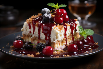 dessert cake with fruit