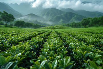 Fototapeta na wymiar tea plantation, nature background with foggy