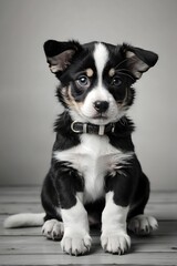 border collie puppy - cute pet portrait - cute dog portrait - innocent puppy. Black & White Border Collie Pup