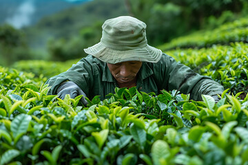 Naklejka na ściany i meble people work on a tea plantation