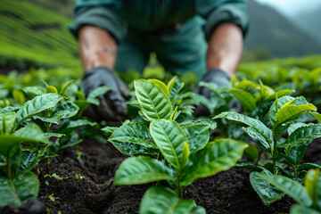 people work on a tea plantation
