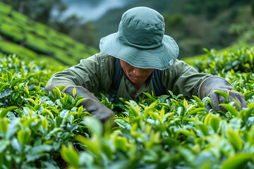 Naklejka na ściany i meble people work on a tea plantation