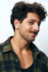 Fototapeta premium Man smile mature handsome fashion shirt portrait copyspace hipster trendy face emotion