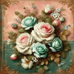 bouquet of roses on wooden background