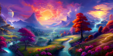 Obraz na płótnie Canvas Fantasy Valley: A Dreamscape at Dusk