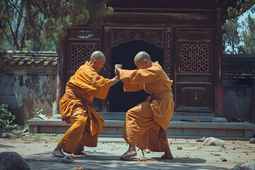 Shaolin monks having a training, shaolin monks, monks, tradition - obrazy, fototapety, plakaty