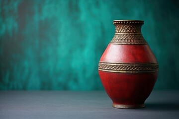 Greek style old vase in ruby and mint colors