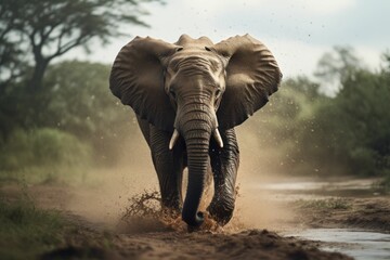 Fototapeta na wymiar Beautiful elephant in water