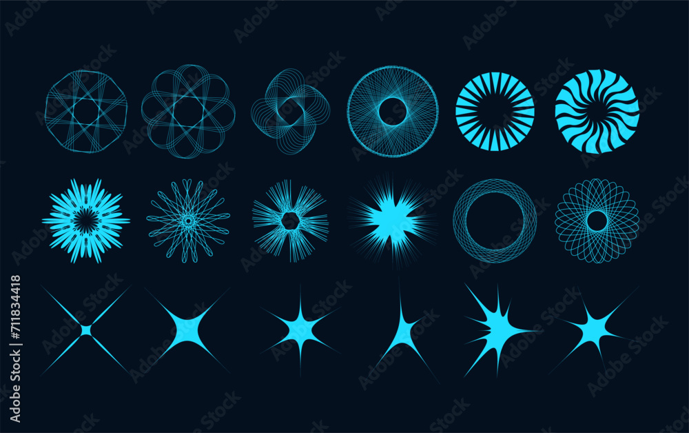 Aufkleber futuristic abstract elements set. collection of y2k shapes for nostalgic design. group of sparkles a