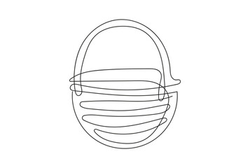 Continuous line drawing of a wicker basket with a handle. Vector illustration isolated on white background. Minimalist style. Design element. Ideal for icon, logo, print, mobile app, coloring book.