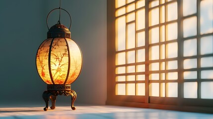 Fototapeta na wymiar Lanterns in the room with sunlight. 3D rendering