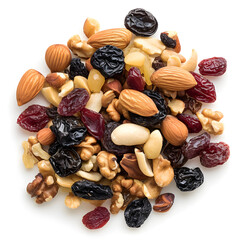 Dried fruit and nut mix isolated on white background, simple style, png
