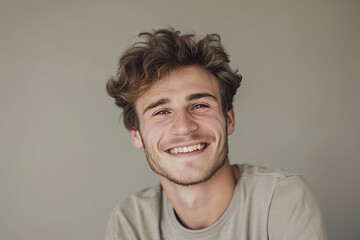 Obraz premium A young man with a beard is smiling for the camera