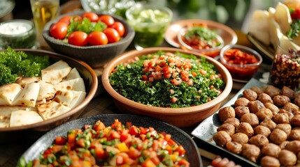 Variety of Mexican food on wooden table, selective focus