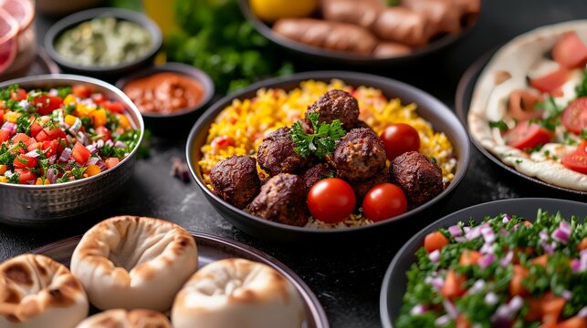 Traditional Middle Eastern or Arabic dishes are served in a bowl.
