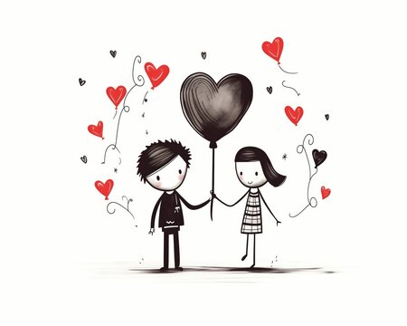 Drawing of love couple drawing with heart. valentine day