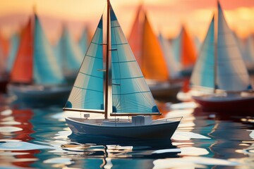A tiny sailboat glides gracefully across the sparkling water, its mast and sail catching the wind as it transports its passengers on a peaceful outdoor journey