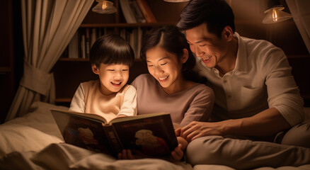 The Tender Connection of a Youthful Family Sharing a Fairy Tale with Their Children
