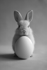 Obraz premium one white egg with rabbit ears on a white background ,in the style of digital minimalism