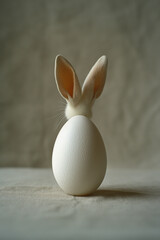 Naklejka na ściany i meble one white egg with rabbit ears on a white background ,in the style of digital minimalism