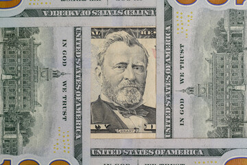 Closeup of dollar banknotes. American cash money background.