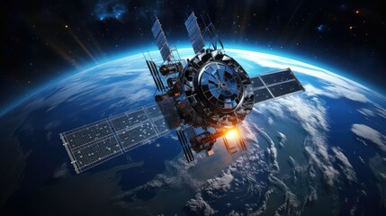 satellite space tech background illustration rocket astronaut, exploration universe, planet moon satellite space tech background