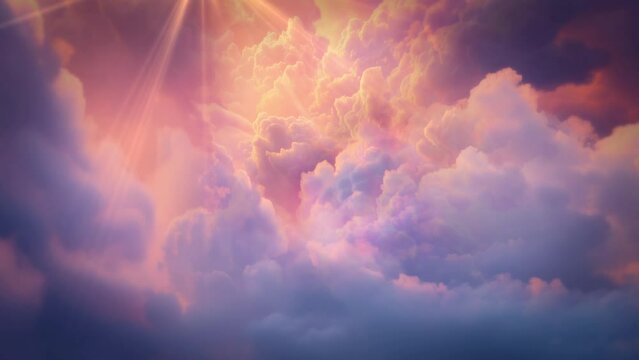 White Puffy Clouds with Sun Rays in the Sky (UltraHD 4K)