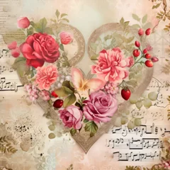 vintage background with roses in a heart