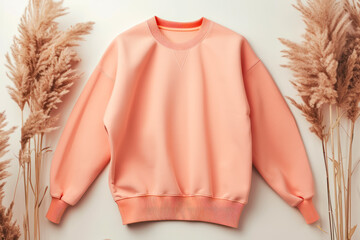 peach fuzz sweatshirt mockup with natural pampas grass decor