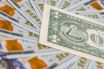 Fototapeta na wymiar Closeup of dollar banknotes. American cash money background.