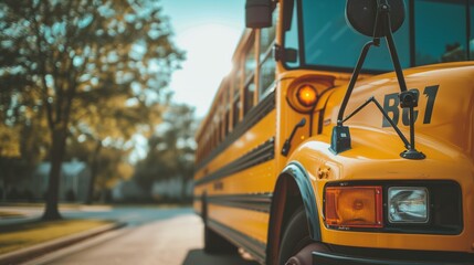 Close-up of yellow school bus - obrazy, fototapety, plakaty