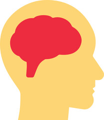 Minimalist illustration, human head silhouette, yellow background, white brain shape, black question mark, conceptual thinking, curiosity symbol, mental inquiry, cognitive process visualization