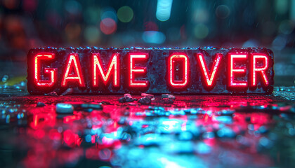 The Black text "Game over" animation with glitch effect ,generative ai