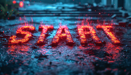 The Black text "Start" animation with glitch effect ,generative ai