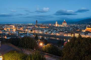 Obraz premium Panorama of Florence at sunrise in winter from Michelangelo Square. The best view in the world.