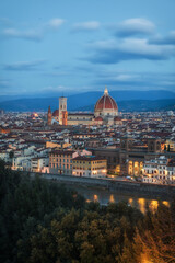 Fototapeta na wymiar Panorama of Florence at sunrise in winter from Michelangelo Square. The best view in the world.
