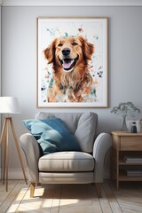 Dog Lover's Interior: Comfortable Chair and Dog Art