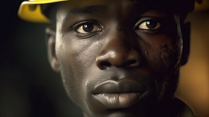 African Worker Portrait: Young Man in Yellow Helmet