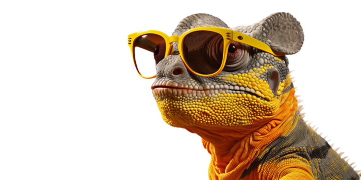  Iguana with sunglasses and wear jacket on transparent background
