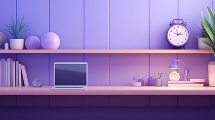 YouTube background an office setup with shelf and clock and a subtle purple color