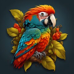 red, blue, and yellow macaw logo