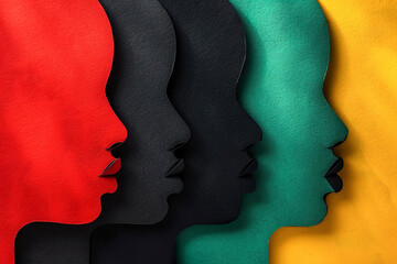 Women's profiles cut out of colored paper. Black history month celebration of diversity and African culture pride, multi cultural celebration.