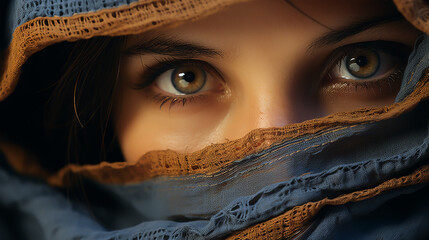 Fototapeta premium beautiful young woman covered her face in hijab. fashion oriental style woman