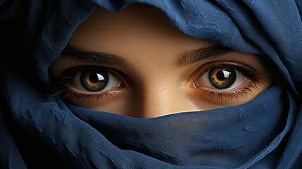 Naklejka premium beautiful young woman covered her face in hijab. fashion oriental style woman