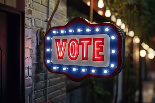 Illustration of a neon sign with the slogan vote, concept for elections, presidential elections. 