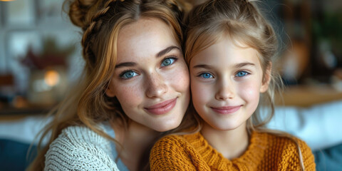 Mutter und Tochter zu Hause