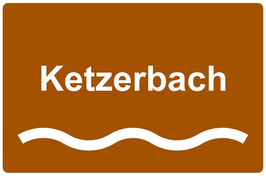 Illustration eines Flussnamenschildes des Flusses "Ketzerbach"	
