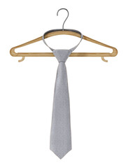 Necktie hanging on the cloth hanger on transparent background. 3D illustration